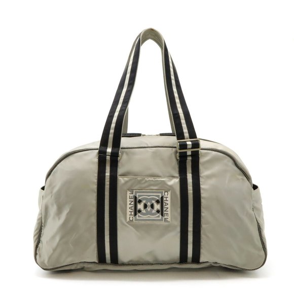 CHANEL Chanel Sport Line Coco Mark Boston Bag Travel Nylon Silver Black A31752 - Picture 1 of 10